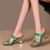 Square Toe Rhinestone High Heeled Sandals Oshnow